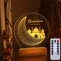 ROSNEK LED Ramadan 3D RGB Nachtlicht Batteriebetrieben Eid Mubarak Deko Tischdekoration Dekoleuchten mit Fernbedienung