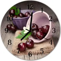 Tulup Glasuhr Wanduhr Küchenuhr Echt-Glas 30fi cm Kirschen burgund