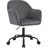 Woltu Schreibtischstuhl, Bürostuhl ergonomisch, mit Armlehnen, Samt, Metallrahmen : Dunkelgrau Farbe: Dunkelgrau