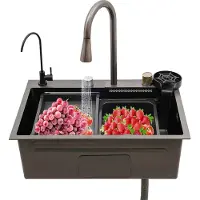 StarTech.com Küchenspüle - Einzelbecken - Länge 68 cm - Edelstahl - Mit Armatur - Drei Löcher - Weiß