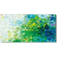 Tulup Wanduhr aus Glas – 60x30 cm - Glasbild - Glasuhr - Gehärtetes Glas - weisse-zeiger - Abstraction Dreiecke