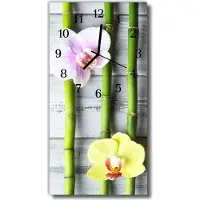 Tulup Glasuhr Wanduhr Küchenuhr Echt-Glas 30x60 Orchidee Bambus Mehrfarbig