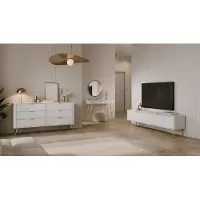 Meble Laski Wohnwand LANTE Weiß – 2-teiliges Set mit Regal & TV-Lowboard, Riffel-Fronten, moderne Wohnzimmermöbel