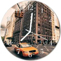 Tulup Glasuhr Wanduhr Küchenuhr Echt-Glas 30fi cm Taxi gelb