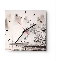 ARTTOR Wanduhr - Quadrat - Glasuhr - Bambus schwarz China - 40x40cm - Schleichendes Uhrwerk - Lautlos - zum Aufhängen bereit - Dekoration Modern - Wanddekoration aus Glas - C3AC40x40-3116
