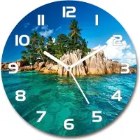 Tulup Wanduhr aus Glas 30fi Glasbild Glasuhr Gehärtetes Glas - weisse-zeiger - Tropical island