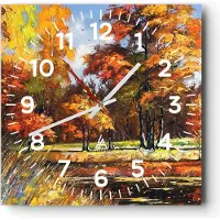 ARTTOR Wanduhr - Quadrat - Glasuhr - Park Herbst Wasser - 30x30cm - Schleichendes Uhrwerk - Lautlos - zum Aufhängen bereit - Dekoration Modern - Wanddekoration aus Glas - C4AC30x30-3536