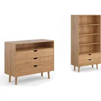 Feldmann-Wohnen Arbeitszimmer-Set Simona Büromöbel Massivholz geölt Ausführung wählbar,Bücherregal, Kommode