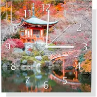 Wallario Design Wanduhr Japanischer Herbstzauber aus Echtglas, Größe 30 x 30 cm