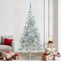vidaXL "Schlussverkauf" Künstlicher vorbeleuchteter Weihnachtsbaum(1 pc) - Kunstbaum/Tannenbaum - Silber 240 cm PET C7869