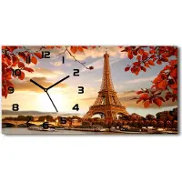 Tulup Wanduhr aus Glas – 60x30 cm - Glasbild - Glasuhr - Gehärtetes Glas - schwarze-zeiger - Eiffelturm Paris