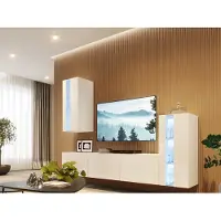 Fun-Möbel Mediawand Wohnwand 5 tlg - NEXI XL 34 - Weiss Hochglanz inkl. LED