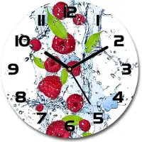 Tulup Wanduhr aus Glas 30fi Glasbild Glasuhr Gehärtetes Glas - schwarze-zeiger - Raspberries and water