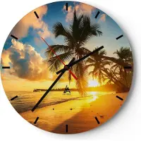 ARTTOR Wanduhr - Rund - Glasuhr - Meer Strand Palme - 40x40cm - Schleichendes Uhrwerk - Lautlos - zum Aufhängen bereit - Dekoration Modern - Wanddekoration aus Glas - C3AR40x40-3922