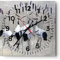 ARTTOR Wanduhr - Quadrat - Glasuhr - Vogel Natur Wasser - 40x40cm - Schleichendes Uhrwerk - Lautlos - zum Aufhängen bereit - Dekoration Modern - Wanddekoration aus Glas - C4AC40x40-3687