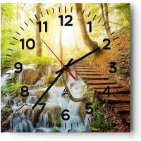 ARTTOR Wanduhr - Quadrat - Glasuhr - Park Wasserfall Wasser - 40x40cm - Schleichendes Uhrwerk - Lautlos - zum Aufhängen bereit - Dekoration Modern - Wanddekoration aus Glas - C4AC40x40-3639