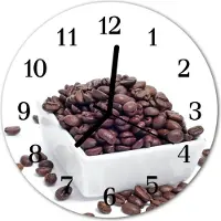 Tulup Glasuhr Wanduhr Küchenuhr Echt-Glas 30fi cm Kaffeebohnen braun