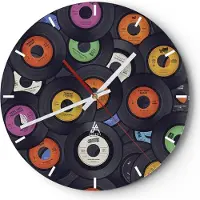ARTTOR Wanduhr - Rund - Glasuhr - Platten Vinyl Grafiken - 30x30cm - Schleichendes Uhrwerk - Lautlos - zum Aufhängen bereit - Dekoration Modern - Wanddekoration aus Glas - C3AR30x30-4185
