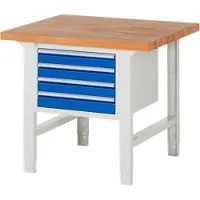 RAU Werkbank mit 4 Schubladen - Teilauszug - 90:4 - höhenverstellbar 790-1.140 mm - 1.000 x 900 mm (BxT) - Traglast 750 kg - Buche