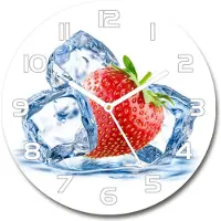 Tulup Wanduhr aus Glas 30fi Glasbild Glasuhr Gehärtetes Glas - weisse-zeiger - Strawberry with ice