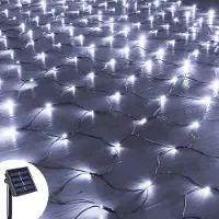ROSNEK 1.5X1.5M 100 LED Solar Lichternetz Lichtervorhang 8 Lichtmodi Außen Party Garten Lichterkette, Kaltweiß