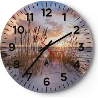 ARTTOR Wanduhr - Rund - Glasuhr - Westen auf der Strand - 40x40cm - Schleichendes Uhrwerk - Lautlos - zum Aufhängen bereit - Dekoration Modern - Wanddekoration aus Glas - C4AR40x40-4710