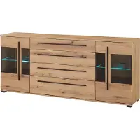 Lomadox Wohnwand mit Sideboard, Vitrine & Lowboard in Eiche mit LED Beleuchtung, 4 teilig COLORADO-61