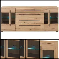 Lomadox Wohnwand mit Sideboard, Vitrine & Vitrinenschrank in Eiche mit LED Beleuchtung, 5 teilig COLORADO-61