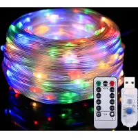 ROSNEK 10m 100 LED Lichterkette 8 Lichtmodi Wasserdicht USB Lichterketten Party Innen Weihnachten Deko, Bunt