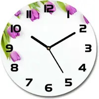 Tulup Wanduhr aus Glas 30fi Glasbild Glasuhr Gehärtetes Glas - schwarze-zeiger - Purple tulips
