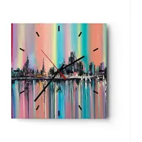 ARTTOR Wanduhr - Quadrat - Glasuhr - Stadt Aussicht Wasser - 30x30cm - Schleichendes Uhrwerk - Lautlos - zum Aufhängen bereit - Dekoration Modern - Wanddekoration aus Glas - C3AC30x30-3439