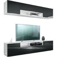 Vladon Wohnwand Mogan, Weiß matt/Schwarz Hochglanz - Moderne Anbauwand bestehend aus 2 TV-Boards (181 x 147 x 35 cm)