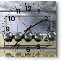 ARTTOR Wanduhr - Quadrat - Glasuhr - Chrom Kugeln Wissenschaft - 40x40cm - Schleichendes Uhrwerk - Lautlos - zum Aufhängen bereit - Dekoration Modern - Wanddekoration aus Glas - C4AC40x40-0252