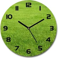 Tulup Wanduhr aus Glas 30fi Glasbild Glasuhr Gehärtetes Glas - schwarze-zeiger - green grass