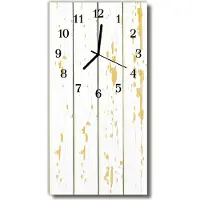 Tulup Glasuhr Wanduhr Küchenuhr Echt-Glas 30x60 Holzboden Weiß
