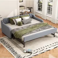 Sweiko 90x200cm Schlafsofa, Tagesbett, mit ausziehbares Rollbett, USB-Anschluss, grau