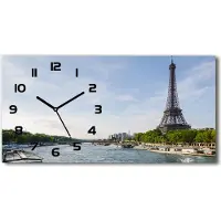 Tulup Wanduhr aus Glas – 60x30 cm - Glasbild - Glasuhr - Gehärtetes Glas - schwarze-zeiger - Eiffelturm Paris