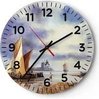 ARTTOR Wanduhr - Rund - Glasuhr - Fischer Schiff Fan - 30x30cm - Schleichendes Uhrwerk - Lautlos - zum Aufhängen bereit - Dekoration Modern - Wanddekoration aus Glas - C4AR30x30-4318