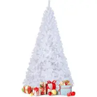 Goplus 240 cm Künstlicher Weihnachtsbaum, Weißer Tanne Christbaum mit Metallständer, Festliche Weihnachtdekoration für Drinnen, Einfacher Aufbau & Lagerung, Weiß