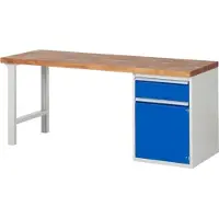 RAU Werkbank mit 1 Schrank - 1 Schublade - Vollauszug - 180:1 - 890 x 2.000 x 700 mm (HxBxT) - Traglast 1.000 kg - Buche