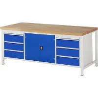 RAU Werkbank mit Werkzeugfach - 6 Schubladen - Vollauszug - 180:6 - höhenverstellbar 840-1.040 mm - 2.000 x 900 mm (BxT) - Traglast 1.250 kg - Buche
