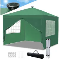 TolleTour Pavillon Faltpavillon 3x3m Grün mit Solar-LED-Licht mit Seitenwänden Partyzelt UV-Schutz höhenverstellbarer mit Tragetasche, für Outdoor Garten Camping