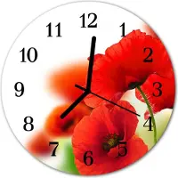 Tulup Glasuhr Wanduhr Küchenuhr Echt-Glas 30fi cm Mohnblumen rot