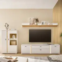 Lomadox Wohnwand weiß mit Eiche LOVENO-61 Modern 3-teilig