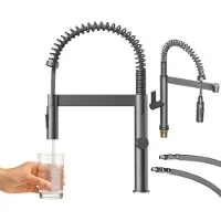 Granitan | Küchenarmatur Elara - Gun Grey - Hohe Ausführung - Flexibler Auslauf - Modernes Design