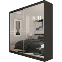 Masseno Schiebetürenschrank FIORELLA 200 cm Kleiderschrank Schlafzimmer Schrank 2-türig mit Spiegel Schwarz