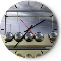 ARTTOR Wanduhr - Rund - Glasuhr - Chrom Kugeln Wissenschaft - 30x30cm - Schleichendes Uhrwerk - Lautlos - zum Aufhängen bereit - Dekoration Modern - Wanddekoration aus Glas - C3AR30x30-0252