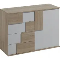 Masseno Kommode ESTRADA 121 cm Sideboard mit 4 Schubladen und 1 Türen für Wohnzimmer Schlafzimmer Modern 121x45x85 cm Sonoma Eiche / Weiß