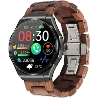 Knauermann PRO 3 2024 Smartwatch Herren Damen Gesundheitsuhr mit Telefonfunktion ECG HRV SOS AMOLED Display Schwarz Braun Holzoptik