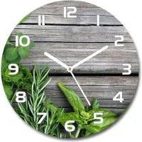 Tulup Wanduhr aus Glas 30fi Glasbild Glasuhr Gehärtetes Glas - weisse-zeiger - Wooden background herbs